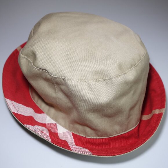 Burberry London Beige & Red Plaid Nova Check-Trimmed Bucket Hat, Size Small - Picture 2 of 8